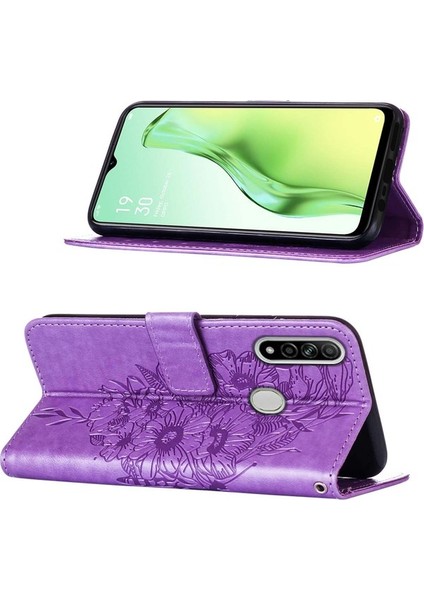 A8 A31 Için Kelebek Pu Deri Çevirmeli Cüzdan Stand Telefon Kılıfı - Rose Gold (Yurt Dışından)
