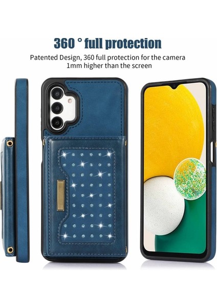 Samsung Galaxy A04 4g 164.4 x 76.3 x 9.1 mm /A04S 4g 164.7 x 76.7 x 9.1 mm Rfıd Engelleme Şok Geçirmez Kasa Pu Deri Tpu Telefon Kapağı Kirap Mavisi ile (Yurt Dışından)