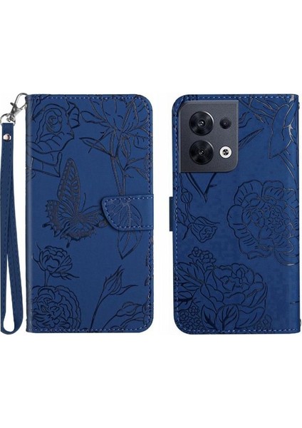 Oppo Oppo 8 5g Çiçekler ve Kelebekler Için Kılıf Pu Deri Kapak Çevirin (Yurt Dışından)