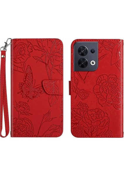 Oppo Oppo 8 5g Çiçekler ve Kelebekler Için Kılıf Pu Deri Kapak Çevirin (Yurt Dışından)