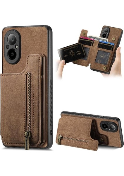 Realme C67 Standı Fonksiyonu Için Kılıf Vintage Fermuar Cüzdan Katlanabilir Geri (Yurt Dışından)