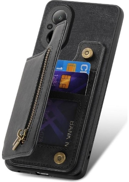 Realme C67 Standı Fonksiyonu Için Kılıf Vintage Fermuar Cüzdan Katlanabilir Geri (Yurt Dışından)