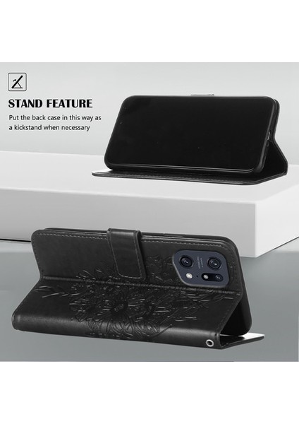 Find X5 Pro Için Kelebek Pu Deri Çevirmeli Cüzdan Stand Telefon Kılıfı - Kırmızı (Yurt Dışından)