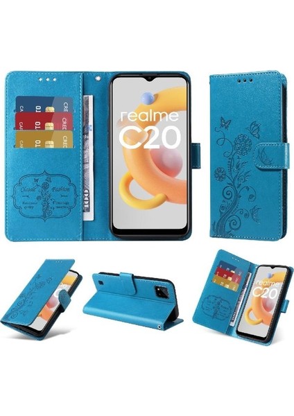Realme C20 Çiçek Flip Kart Yuvaları Deri Için Flip Case (Yurt Dışından)