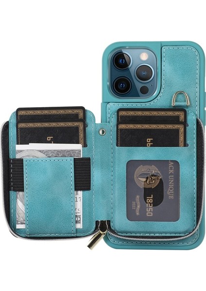 iPhone 14 Pro Maks Kart Çanta Tasarım Stand Cover Anti-Fall Pu Deri Kaplamalı Tpu Telefon Kılıfı El ve Omuz Kayış Yeşili (Yurt Dışından) fiyatları
