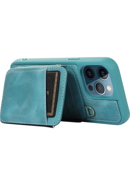 iPhone 14 Pro Maks Kart Çanta Tasarım Stand Cover Anti-Fall Pu Deri Kaplamalı Tpu Telefon Kılıfı El ve Omuz Kayış Yeşili (Yurt Dışından) modelleri