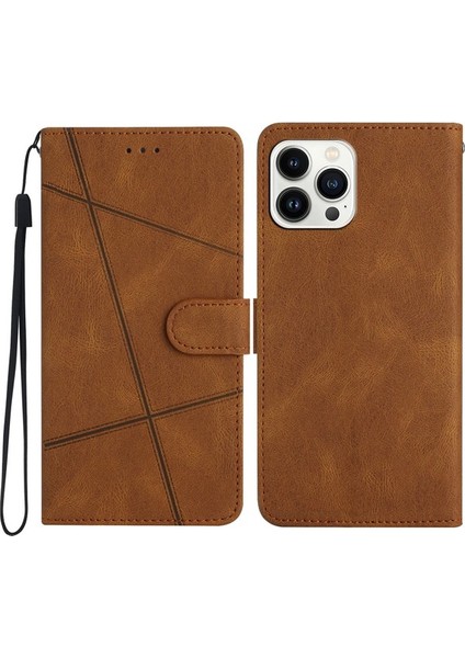 iPhone 15 Pro Max Telefon Stand Vakası Pu Deri Telefon Kapağı Çılgın At Doku Kabuğu (Yurt Dışından)