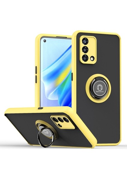 Oppo A74 4g Için Yüzük Stand Mat Sert Silikon Telefon Kılıfı - Açık Mavi (Yurt Dışından)