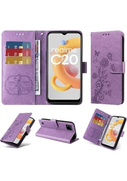 Realme C20 Çiçek Flip Kart Yuvaları Deri Için Flip Case (Yurt Dışından)