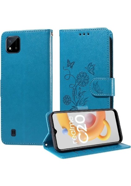 Realme C20 Çiçek Flip Kart Yuvaları Deri Için Flip Case (Yurt Dışından)