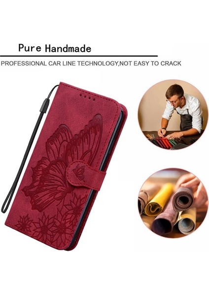 Samsung Galaxy S20 Artı Retro Çevirme Cüzdanı Kabartma Kelebek Kapak - Kırmızı (Yurt Dışından)