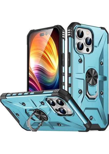 iPhone 15 Pro Max Için Halka Tutucu Standlı Çift Katmanlı Telefon Kılıfı - Mavi (Yurt Dışından) modelleri