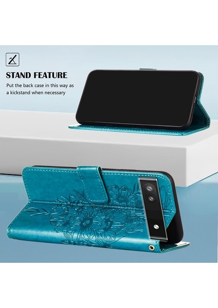 Pixel 6A Için Kelebek Pu Deri Çevirmeli Cüzdan Stand Telefon Kılıfı - Mor (Yurt Dışından)