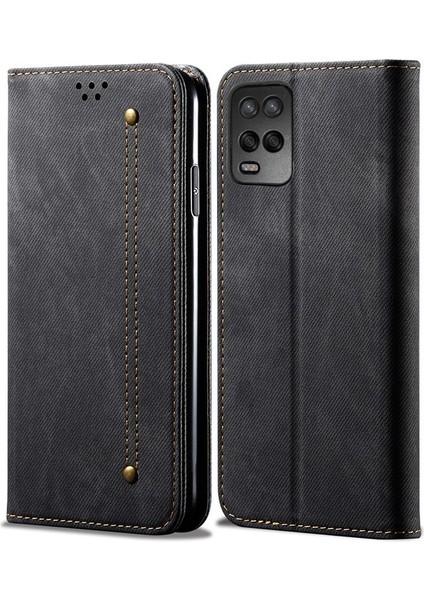 Oppo A54 4g Için Retro Kot Deri Flip Cüzdan Standlı Kılıf Kapaklı - Haki (Yurt Dışından)