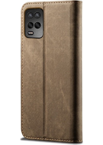 Oppo A54 4g Için Retro Kot Deri Flip Cüzdan Standlı Kılıf Kapaklı - Haki (Yurt Dışından)