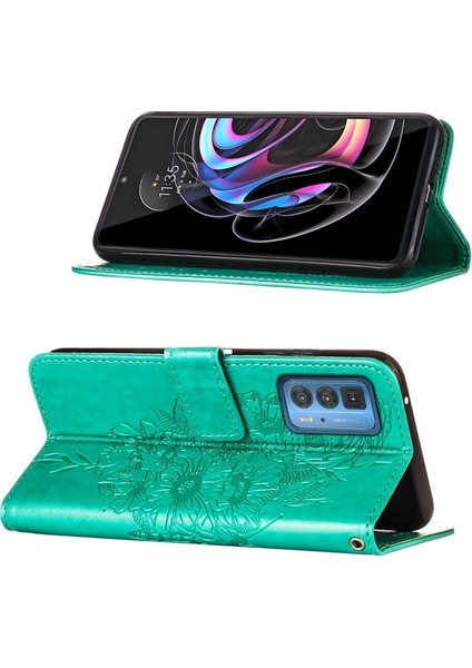 Edge 20 Pro Için Kelebek Pu Deri Çevirmeli Cüzdan Stand Telefon Kılıfı - Gri (Yurt Dışından)