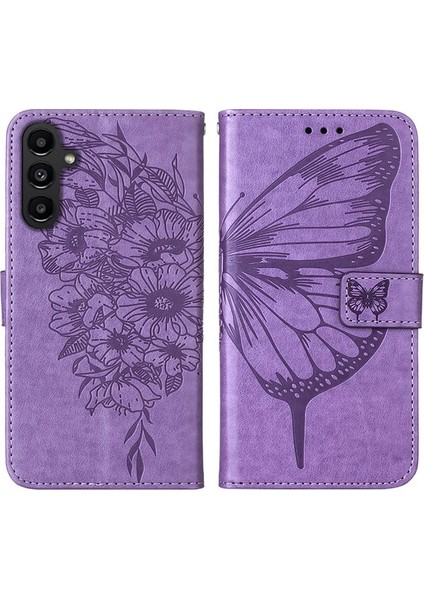 Samsung Galaxy A05S Için Kelebek Pu Deri Çevirmeli Cüzdan Stand Telefon Kılıfı - Mor (Yurt Dışından)