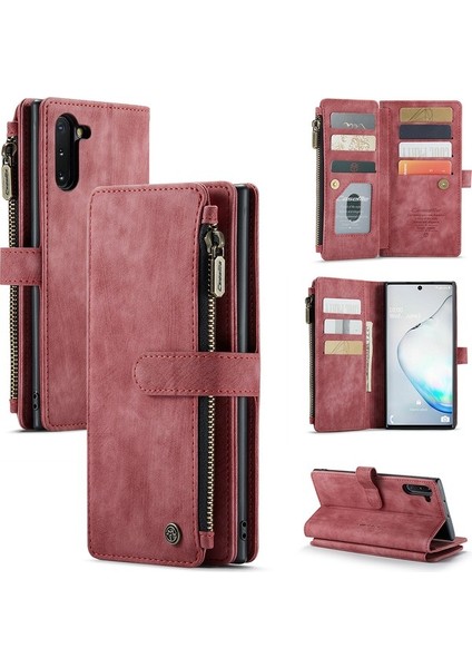Samsung Galaxy Note 10 Için Vintage Pu Deri Çok Fonksiyonlu Flip Cüzdan Fermuar Kılıf Kart Yuvaları Standı Kapağı Kırmızı (Yurt Dışından) fiyatları