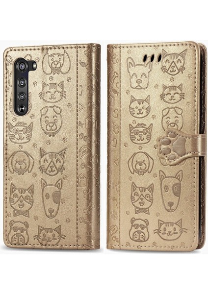 Case Motorola Moto Edge Çevir Cüzdan Kabartmalı Kapak Etui Housse Kedi Köpek Desen - Altın (Yurt Dışından) modelleri