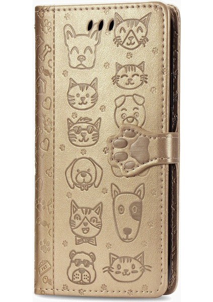 Case Motorola Moto Edge Çevir Cüzdan Kabartmalı Kapak Etui Housse Kedi Köpek Desen - Altın (Yurt Dışından) fırsatları