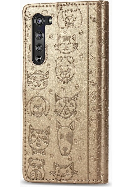 Case Motorola Moto Edge Çevir Cüzdan Kabartmalı Kapak Etui Housse Kedi Köpek Desen - Altın (Yurt Dışından) indirimleri