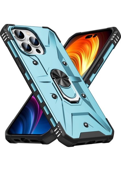 iPhone 15 Pro Max Için Halka Tutucu Standlı Çift Katmanlı Telefon Kılıfı - Mavi (Yurt Dışından)