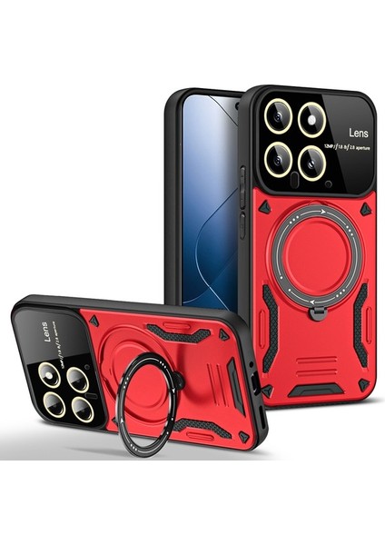 Xiaomi 14 Pro Için Çift Katmanlı Manyetik Halka Lens Standı Telefon Kılıfı - Kırmızı (Yurt Dışından) fiyatları