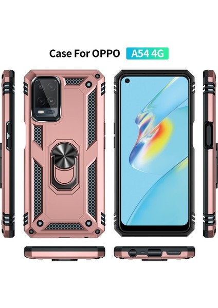 Oppo A54 4g Için Çift Katmanlı Ağır Askeri Sınıf Darbeye Halkalı Standlı Kılıf Rose Gold (Yurt Dışından) modelleri