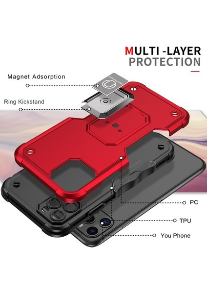 iPhone 11 Pro Için Metal Halka Tutucu Stand Çift Katmanlı Telefon Koruyucu Kılıf Pembe (Yurt Dışından) fırsatları