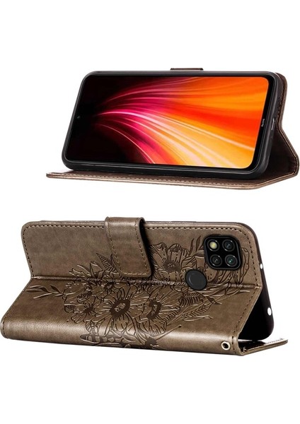 Redmi 9c / Poco C3 Için Kelebek Pu Deri Çevirmeli Cüzdan Stand Telefon Kılıfı - Mavi (Yurt Dışından)