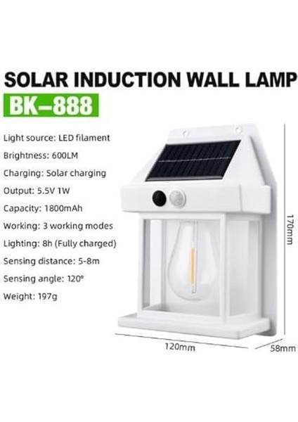 Hareket Sensörlü Güneş Enerjili Duvar Işığı, 3 Modlu Dış Mekan LED Aplik, Hareket Sensörlü, Çit ve Avlu Için Akşamdan Şafağa Işıklar, Güneş Enerjili Duvar Fenerleri Whıte (Yurt Dışından) fiyatları