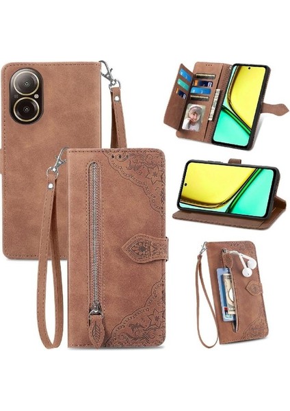 Realme C67 4g Flip Fermuar Tarzı Çoklu Kart Yuvası Cüzdan Için Flip Case (Yurt Dışından)