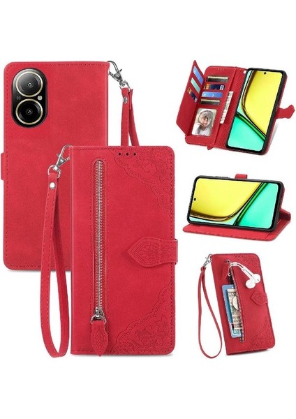Realme C67 4g Flip Fermuar Tarzı Çoklu Kart Yuvası Cüzdan Için Flip Case (Yurt Dışından)