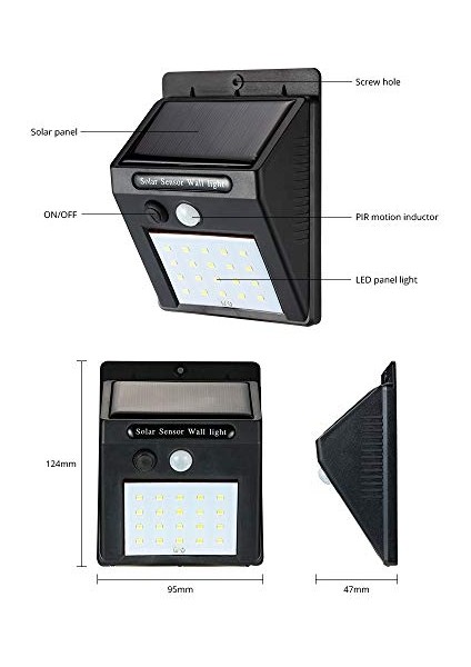 Twinix Güneş Enerjili Solar 20 LED Sensörlü Duvar Aydınlatma, Siyah (Yurt Dışından) fiyatları