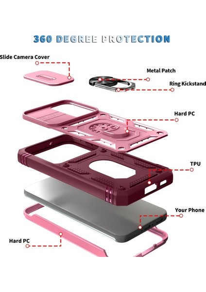 Galaxy S23+ Için Kayar Lens Koruyucu Halka Standlı Telefon Kılıfı - Pembe / Kırmızı (Yurt Dışından) indirimleri