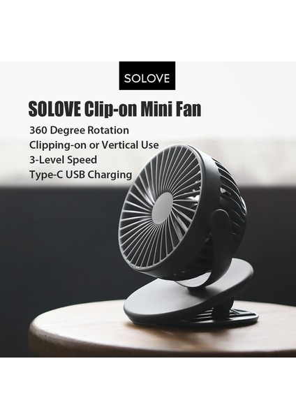 Solove Klipsli 360 Derece Yönlenebilir 3 Seviyeli Hızı Telsiz Fan (Yurt Dışından) fiyatları