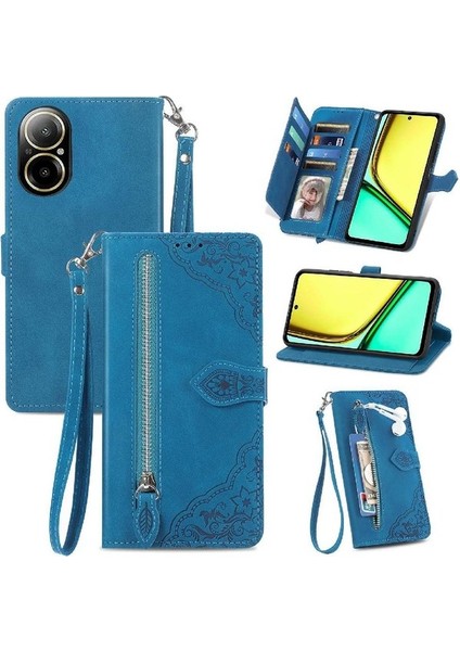 Realme C67 4g Flip Fermuar Tarzı Çoklu Kart Yuvası Cüzdan Için Flip Case (Yurt Dışından)