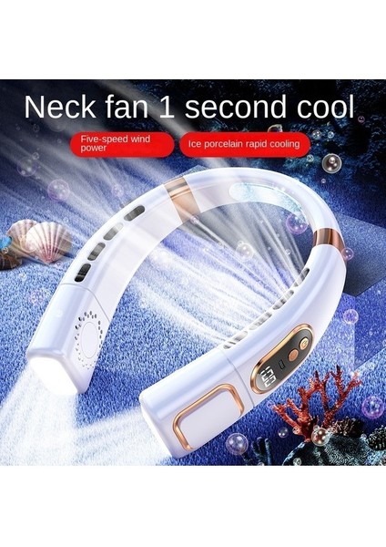 5 Hız Fan USB Şarj Taşınabilir Dijital Ekran Soğutucu Işık Asılı Boyun Fan Sessiz Fan Klima (Yurt Dışından)