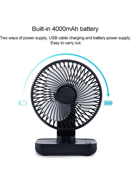 D606 4W USB Şarj Edilebilir Taşınabilir Dört Vitesli Ayarlanabilir Masaüstü Fan Siyah (Yurt Dışından) modelleri