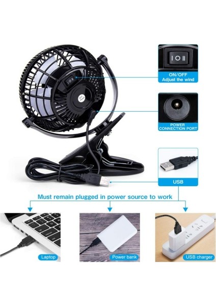 Mini USB Klip ve Masa Kişisel Fanı, Sessiz Çalışma, Masa Fanı, Mini Fan, Masa Fanı,4 Inç 2 Hızlı Taşınabilir Soğutma Fanı, 360° Fan Siyah (Yurt Dışından) modelleri