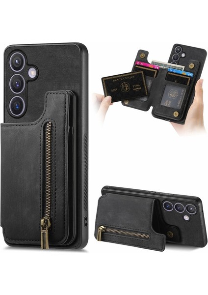 Samsung Galaxy S24 Cüzdan Kılıf Için Retro Pu+Tpu Çizilmez Stand Telefon Kabuk-Kahverengi (Yurt Dışından)