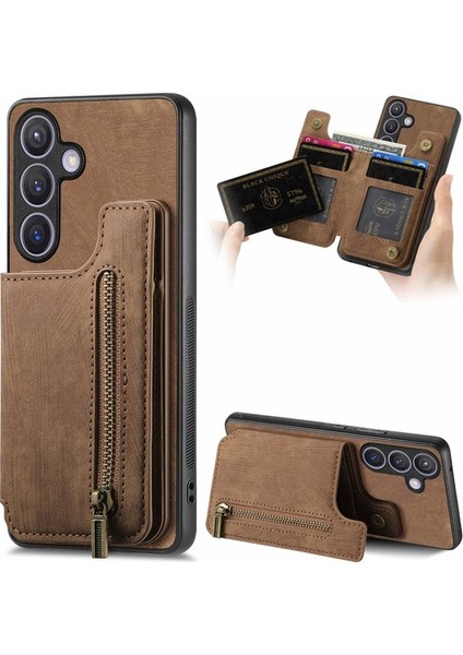 Samsung Galaxy S24 Cüzdan Kılıf Için Retro Pu+Tpu Çizilmez Stand Telefon Kabuk-Kahverengi (Yurt Dışından) fiyatları