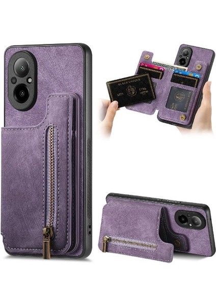 Realme C67 Standı Fonksiyonu Için Kılıf Vintage Fermuar Cüzdan Katlanabilir Geri (Yurt Dışından)