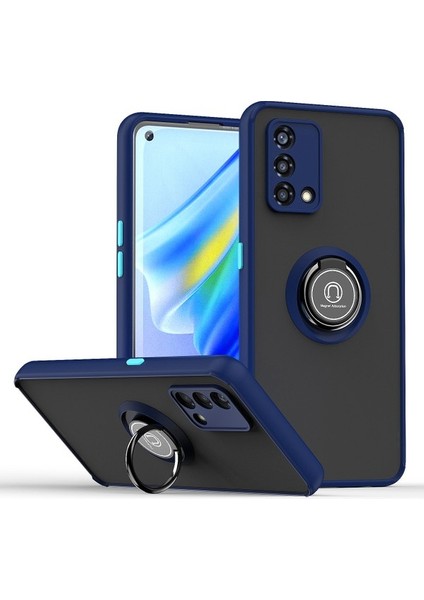 Oppo A74 4g Için Yüzük Stand Mat Sert Silikon Telefon Kılıfı - Açık Mavi (Yurt Dışından)