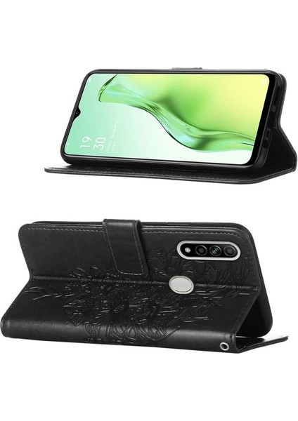 A8 A31 Için Kelebek Pu Deri Çevirmeli Cüzdan Stand Telefon Kılıfı - Rose Gold (Yurt Dışından)