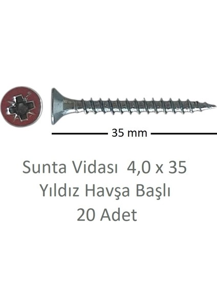 Sunta Vidası 4,0X35, 20 Adet Tam Diş SNT YHB Vida