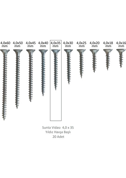 Sunta Vidası 4,0X35, 20 Adet Tam Diş SNT YHB Vida