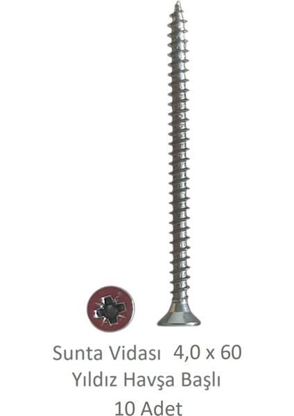 Sunta Vidası 4,0X60, 10 Adet Tam Diş SNT YHB Vida