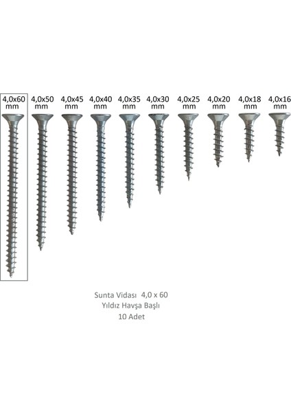 Sunta Vidası 4,0X60, 10 Adet Tam Diş SNT YHB Vida