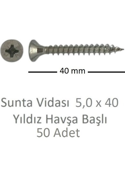 Sunta Vidası 5,0X40, 50 Adet Tam Diş SNT YHB Vida